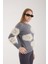 Kadın Gri Sakal Iplik Bisiklet Yaka Triko Kazak 4