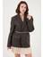 Çizgili Yün Karışımlı Oversize Fit Kruvaze Yaka Kemerli Ceket Bayan Ceket 6839634 3