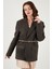 Çizgili Yün Karışımlı Oversize Fit Kruvaze Yaka Kemerli Ceket Bayan Ceket 6839634 5