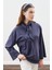 Yüksek Yaka Bağlamalı Bluz Lacivert 3