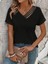 Kadın Kısa Kollu V Yakalı Şerit Detaylı Viskon Bluz 3
