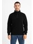Erkek Dik Yaka Sweatshirt Dik Yaka Yarım Fermuarlı 3 Iplik Şardonlu Pamuk Kumaş - Siyah 2