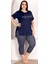 Lady Büyük Beden Kare Desenli Kapri Pijama Takımı 1