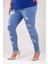 Büyük Beden Skinny Yırtık Denim Pantolon Mavi 1