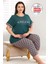 Lady Büyük Beden Desenli Kısa Kol Viskon Kumaş Kapri Pijama Takımı 1