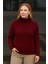Balıkcı Yaka Bağazlı Triko Kazak Pamuklu Kalın Fitilli Dokuma - Bordo 1