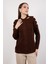 Kadın Acı Kahve Omuzları Kesik Detaylı Reglan Kollu Simli Triko Kazak 1