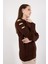 Kadın Acı Kahve Omuzları Kesik Detaylı Reglan Kollu Simli Triko Kazak 4