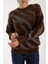 Kadın Acı Kahve Simli Sakal Iplik Balon Kollu Bisiklet Yaka Triko Kazak 3