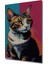 Pop Art Kedi Yağlı Boya Görünümlü Ahşap Dekoratif Tablo Dikdörtgen Tablo 3