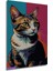 Pop Art Kedi Yağlı Boya Görünümlü Ahşap Dekoratif Tablo Dikdörtgen Tablo 4