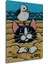 Komik Martı ve Kumdaki Kedi Yağlı Boya Görünümlü Dekoratif Ahşap Tablo Dikdörtgen Tablo 4