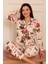 Kadın Ayıcık Desenli Desenli Önü Düğmeli Süet Pijama Takımı 1