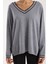 Kadın Gri Kontrast Biyeli ve Yan Yırtmaçlı V Yaka Triko Bluz 5