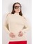 Kadın Ekru Zincir Detaylı Omuz Dekolteli Yarım Balıkçı Yaka Simli Triko Kazak 2