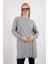Kadın Gri Yan Yırtmaçlı Bisiklet Yaka Sim Desenli Triko Bluz 3