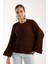 Kadın Acı Kahve Selanik Örgü Bisiklet Yaka Simli Oversize Triko Kazak 3