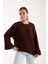 Kadın Acı Kahve Selanik Örgü Bisiklet Yaka Simli Oversize Triko Kazak 5