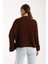 Kadın Acı Kahve Selanik Örgü Bisiklet Yaka Simli Oversize Triko Kazak 6