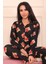 Kadın Ayıcık Desenli Önü Düğmeli Süet Pijama Takımı 1