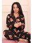 Kadın Ayıcık Desenli Önü Düğmeli Süet Pijama Takımı 3