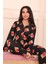 Kadın Ayıcık Desenli Önü Düğmeli Süet Pijama Takımı 4