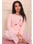 Kadın Dream Big Sloganlı ve Altı Desenli Bisiklet Yaka Uzun Kol Altı Uzun Penye Pijama Takımı 1