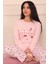 Kadın Dream Big Sloganlı ve Altı Desenli Bisiklet Yaka Uzun Kol Altı Uzun Penye Pijama Takımı 2