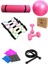 Pilates 8’li Set: 10 mm Pembe Mat + 1 kg X2 Dambıl + Atlama Ipi + 3 Bant + Lastik 1