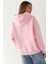 Kadın Oversize Baskılı Kapüşonlu Sweatshirt Parlak Pembe 4
