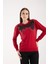 Kadın Kırmızı Elit Viskon Kumaş Taş Detaylı Bisiklet Yaka Triko Bluz 2
