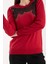 Kadın Kırmızı Elit Viskon Kumaş Taş Detaylı Bisiklet Yaka Triko Bluz 4