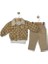 3643 Erkek Bebek Ekoseli Kadife Mont 3'lü Takım 2