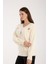 Kadın Ekru Sakal Iplik Balon Kollu Boncuk Nakışlı V Yaka Triko Kazak 5