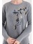 Kadın Gri Sakal Iplik Yaprak Desenli Boncuk Nakışlı Bisiklet Yaka Triko Kazak 4