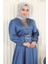 Taş Detaylı Saten Abiye Mavi MSW19901 2