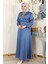 Taş Detaylı Saten Abiye Mavi MSW19901 3