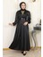 Taş Detaylı Saten Abiye Siyah MSW19901 1