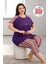 Lady Büyük Beden Desenli Kısa Kol Viskon Kumaş Kapri Pijama Takımı 1