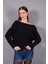 Kadın Siyah Şönil Kadife Carmen Yaka Triko Kazak 4