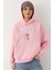Kadın Oversize Baskılı Kapüşonlu Sweatshirt Parlak Pembe 1