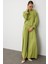 F.yeşili Mizalle Geniş Pileli Bol Kesim Şifon Yeşil Pantolon 3