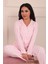 Kadın Dikey Çizgi Desenli Önü Düğmeli Süet Pijama Takımı 1