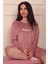 Kadın Sloganlı Uzun Kollu Paçası Manşetli Kadife Pijama Takımı 2