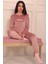 Kadın Sloganlı Uzun Kollu Paçası Manşetli Kadife Pijama Takımı 4