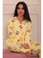 Kadın Ayıcık ve Bal Kavanozu Desenli Önü Düğmeli Uzun Kol Altı Uzun Milan Kumaş Pijama Takımı 2