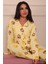 Kadın Ayıcık ve Bal Kavanozu Desenli Önü Düğmeli Uzun Kol Altı Uzun Milan Kumaş Pijama Takımı 3