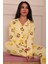 Kadın Ayıcık ve Bal Kavanozu Desenli Önü Düğmeli Uzun Kol Altı Uzun Milan Kumaş Pijama Takımı 4