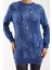 Kadın Indigo Sakal Iplik Yaprak Desenli Bisiklet Yaka Triko Bluz 6