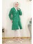 Düğmeli Geniş Yaka Kaşe Kaban Zümrüt 19177 1
